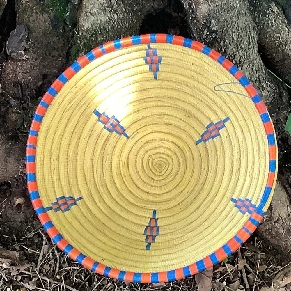 Bohemian Woven Yellow Decorated Bowl Basket Wall
